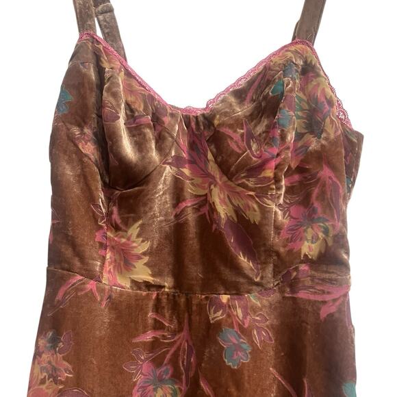 Lulu’s Coveted Grace Brown Burn Out Velvet Midi Dress Size S Floral Bustier - Picture 4 of 15